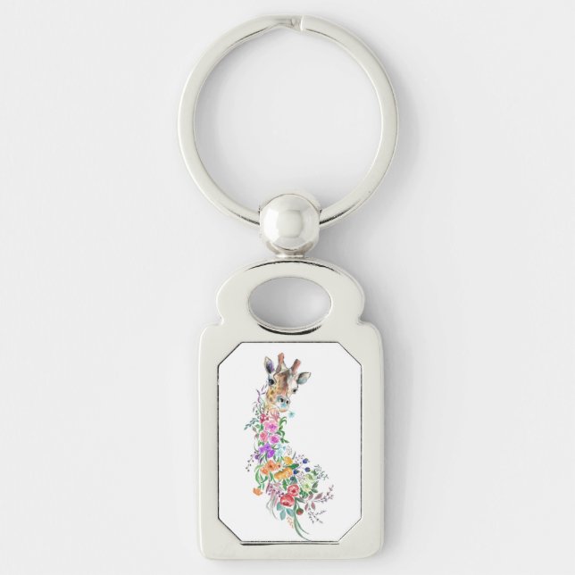 Colorful Flowers Bouquet Giraffe - Drawing Modern  Keychain (Front)