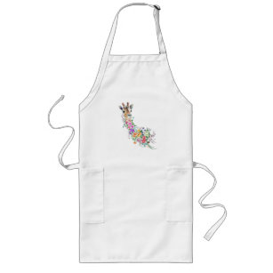 Colorful Flowers Bouquet Giraffe - Drawing Modern  Long Apron