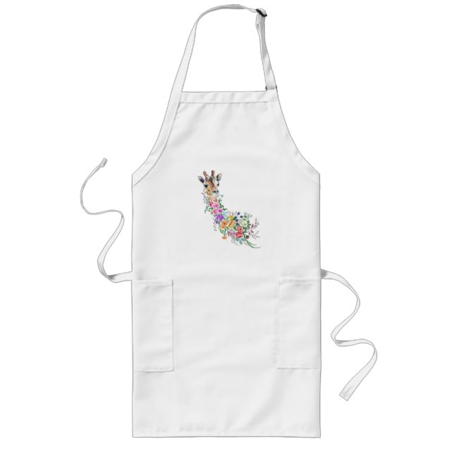 Colorful Flowers Bouquet Giraffe - Drawing Modern  Long Apron (Front)