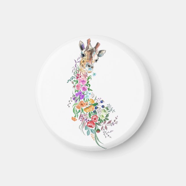 Colorful Flowers Bouquet Giraffe - Drawing Modern  Magnet (Front)