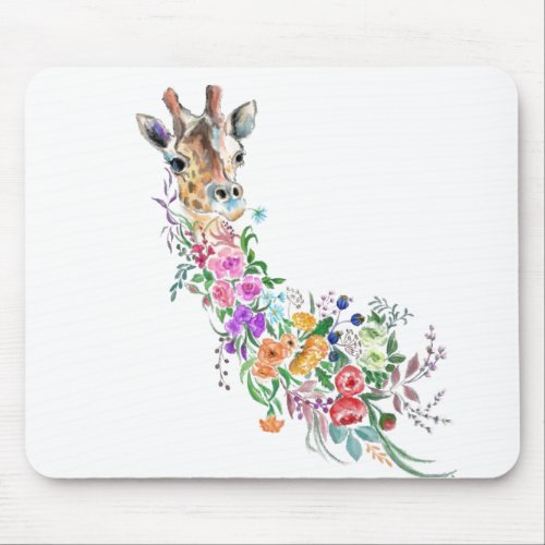 Colorful Flowers Bouquet Giraffe _ Drawing Modern  Mouse Pad