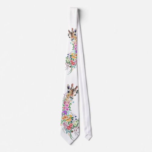 Colorful Flowers Bouquet Giraffe _ Drawing Modern  Neck Tie