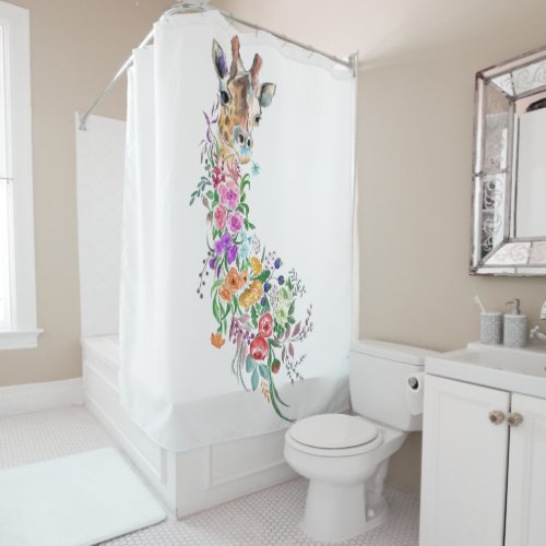 Colorful Flowers Bouquet Giraffe _ Drawing Modern  Shower Curtain