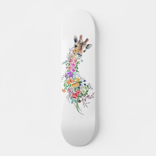 Colorful Flowers Bouquet Giraffe _ Drawing Modern  Skateboard
