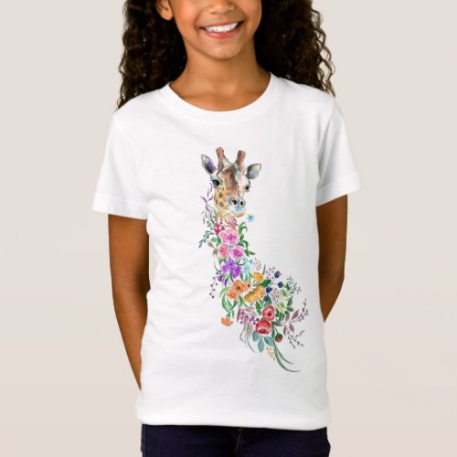 Colorful Flowers Bouquet Giraffe _ Drawing Modern T_Shirt
