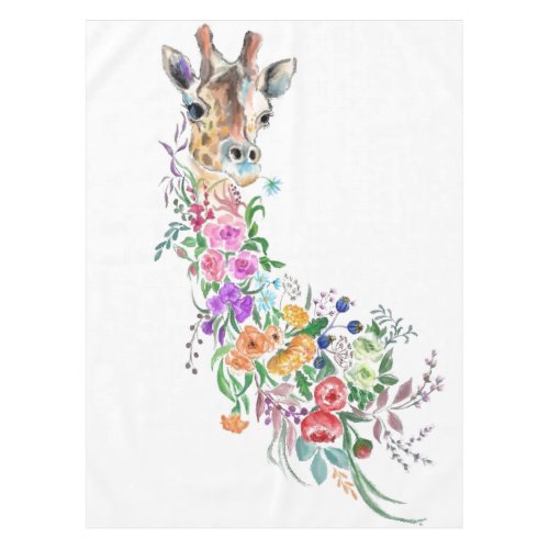 Colorful Flowers Bouquet Giraffe _ Drawing Modern  Tablecloth