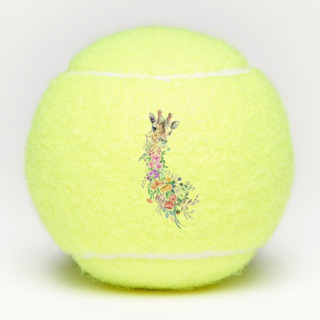 Colorful Flowers Bouquet Giraffe - Drawing Modern  Tennis Balls (Front)