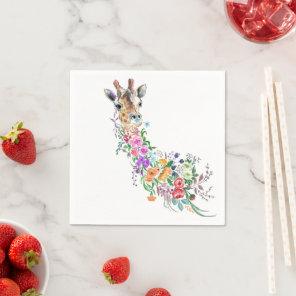 Colorful Flowers Bouquet Giraffe - Drawing  Napkins