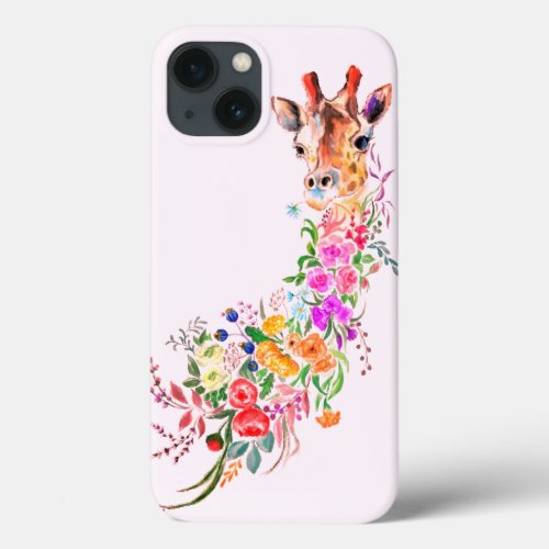 Colorful Flowers Bouquet Giraffe _ Drawn by Migned iPhone 13 Case
