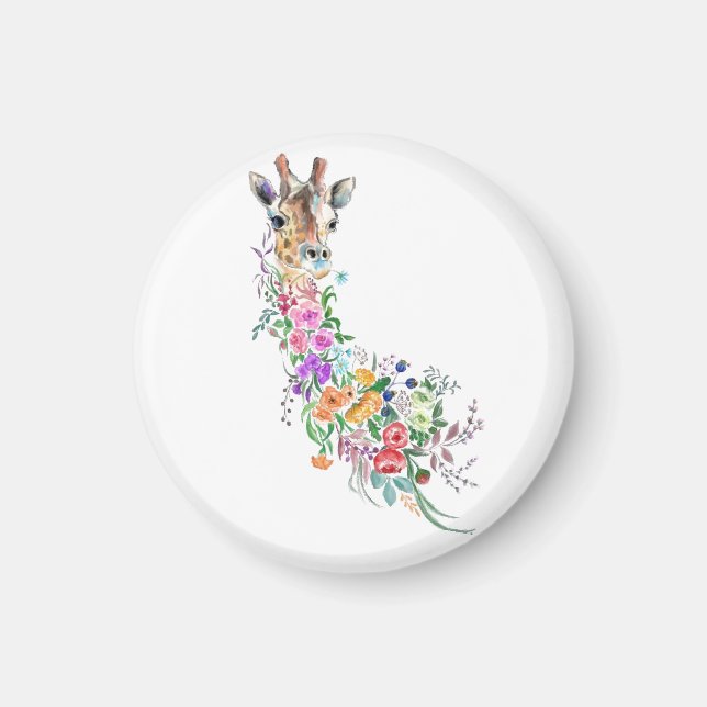 Colorful Flowers Bouquet Giraffe Magnet Gift (Front)