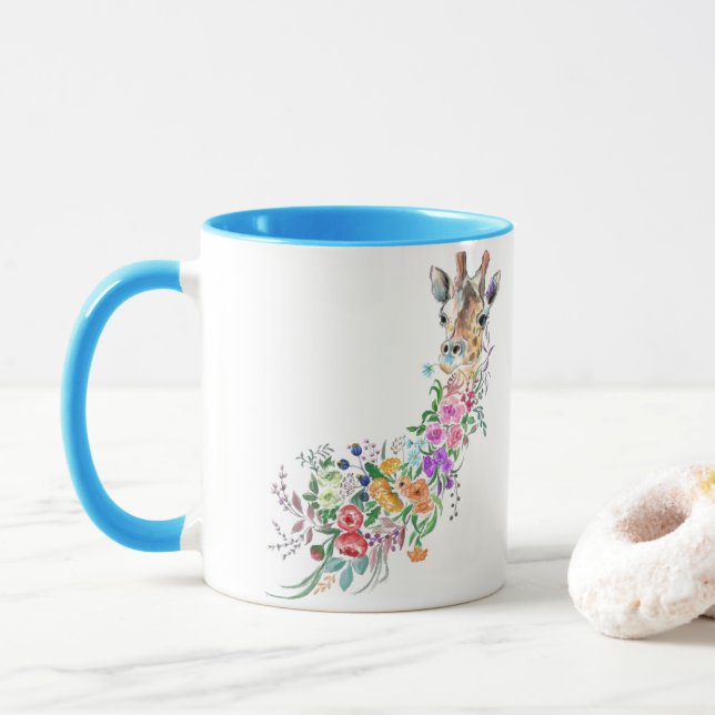 Colorful Flowers Bouquet Giraffe Mug (With Donut)