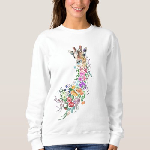 Colorful Flowers Bouquet Giraffe _ Spring  Sweatshirt