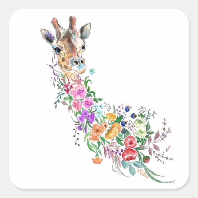 Colorful Flowers Bouquet Giraffe Sticker (Front)