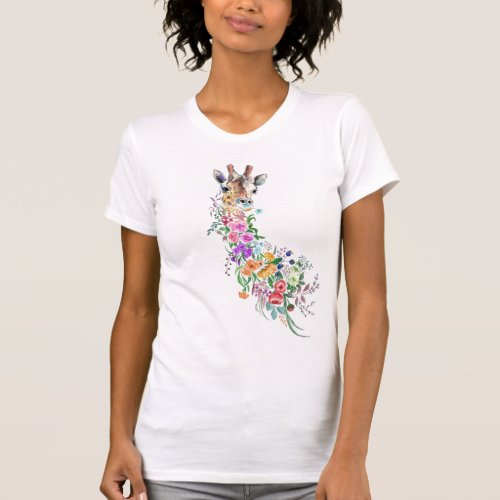 Colorful Flowers Bouquet Giraffe T_Shirt