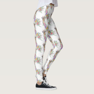 Colorful Flowers Bouquet Giraffes - Drawing Modern Leggings