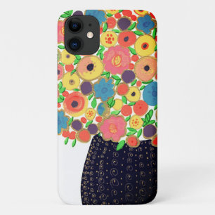 Colorful Flowers Bouquet in a Black Boho Vase iPhone 11 Case