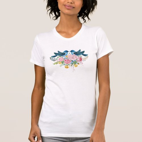 Colorful Flowers Bouquet  Love Birds T_Shirt