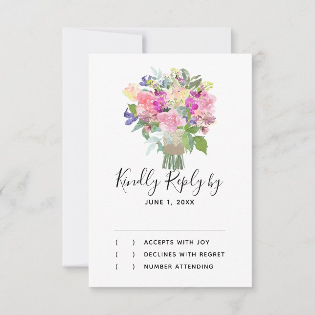 Colorful Flowers Bouquet RSVP Response Card (Front)