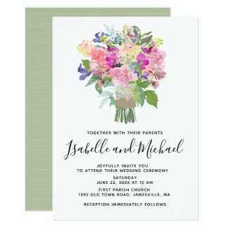 Colorful Flowers Bouquet Wedding Invitations