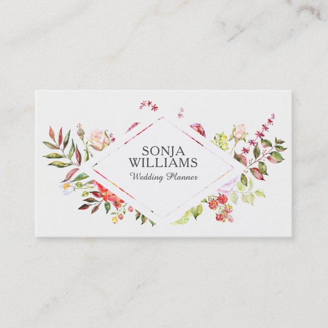 Colorful Flowers Bouquet wedding Planner Business Card (Front)