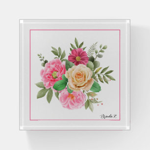 Colorful flowers bouquet with  optional monogram/n paperweight