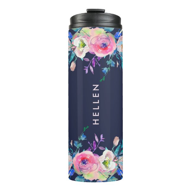 Colorful Flowers Bouquets Border Thermal Tumbler (Front)