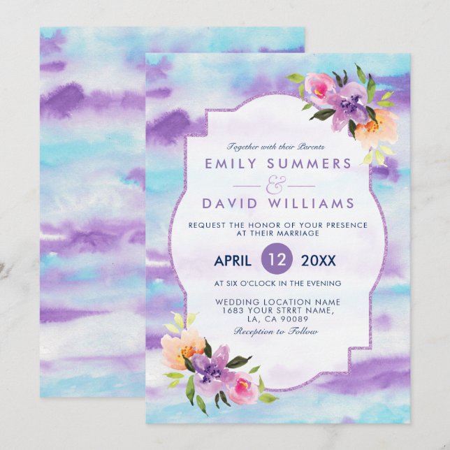 Colorful Flowers BouquetWatercolors Wedding Invite (Front/Back)