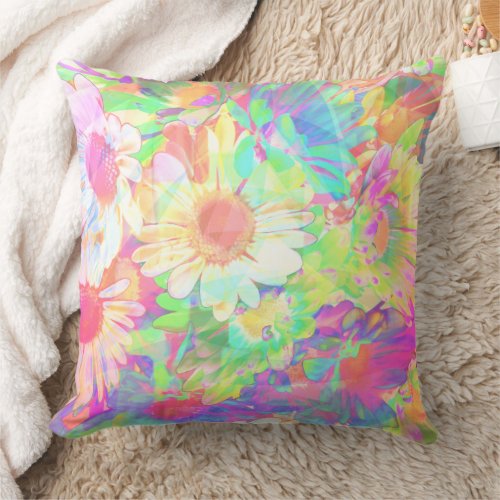Colorful Flowers Bright Cheerful Throw Pillow