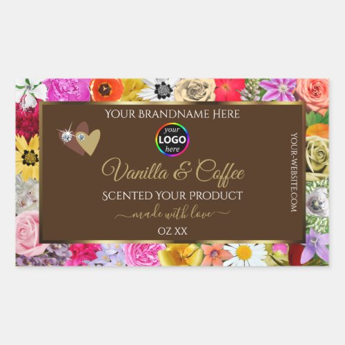 Colorful Flowers Brown Product Labels Hearts Logo