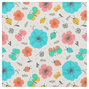 Colorful flowers bugs pattern fabric