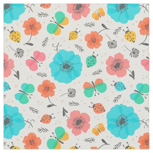 Colorful flowers bugs pattern fabric