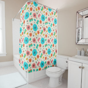Colorful flowers bugs pattern shower curtain