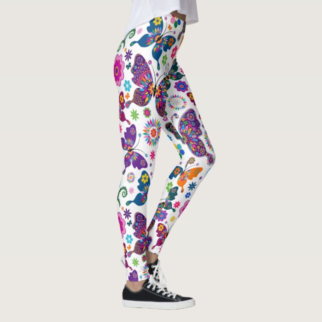 Colorful Flowers & Butterflies Leggings (Right)