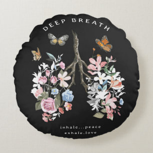 Colorful flowers, butterflies, lungs illustration. round pillow