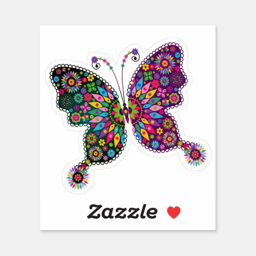 Colorful flowers butterfly sticker