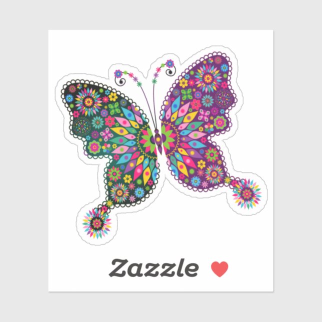 Colorful flowers butterfly sticker (Sheet)
