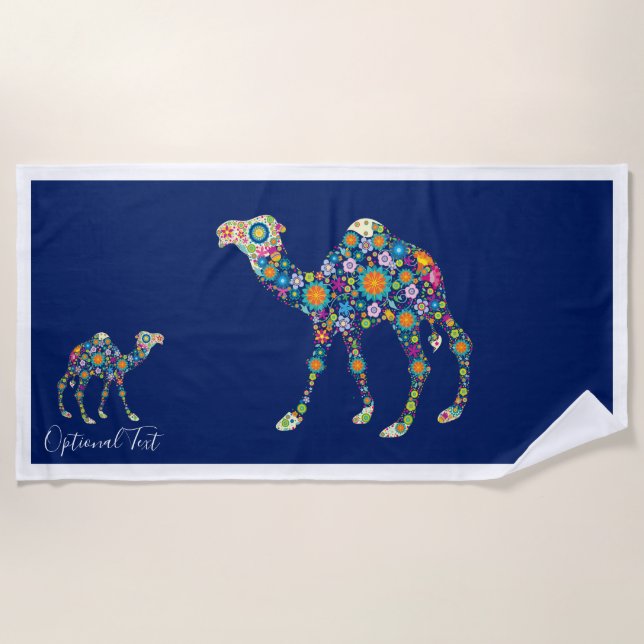 Colorful Flowers Camel Beach Towel (Front)
