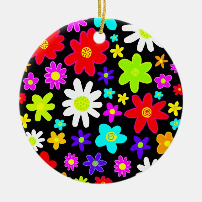 Colorful Flowers Ceramic Ornament (Front)