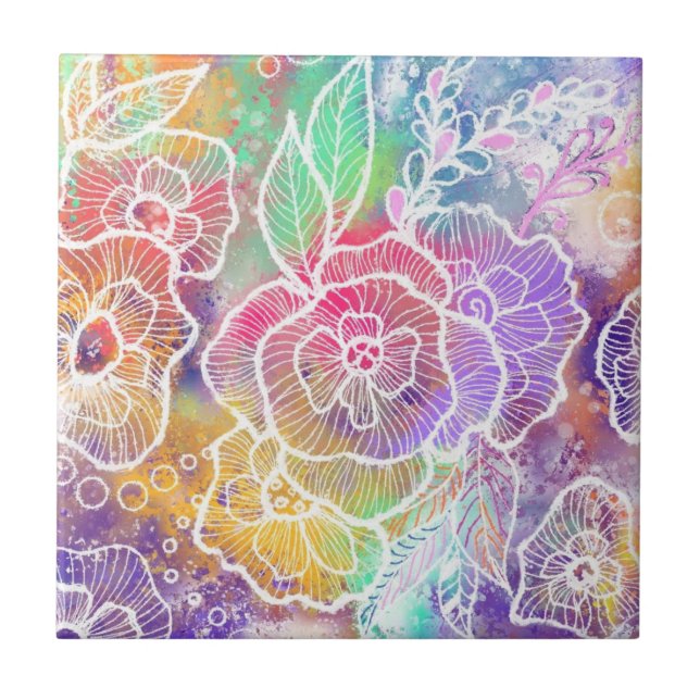 Colorful Flowers Ceramic Tile (Front)