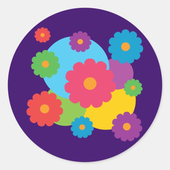 Colorful Flowers Classic Round Sticker (Front)
