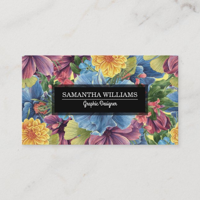 Colorful Flowers Collage Business Card (Front)