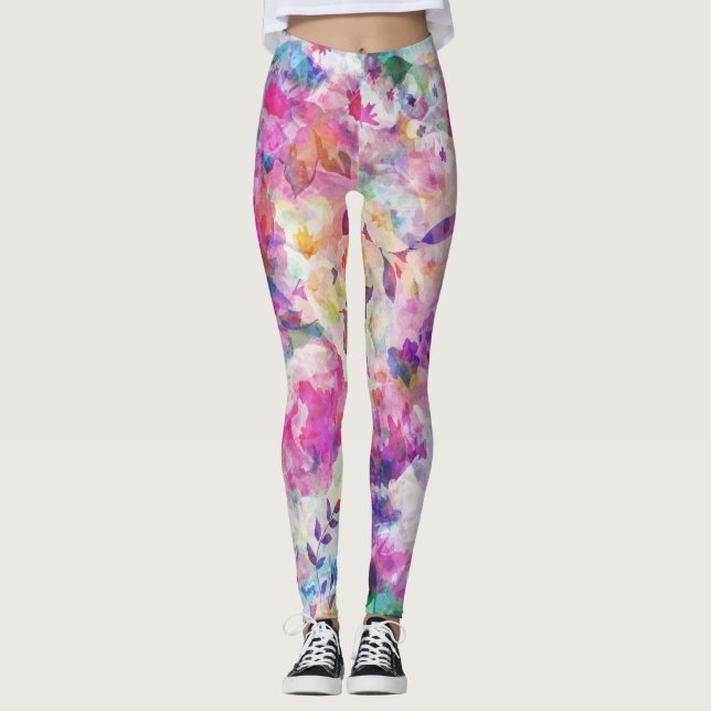 Colorful Flowers Collage Leggings (Front)