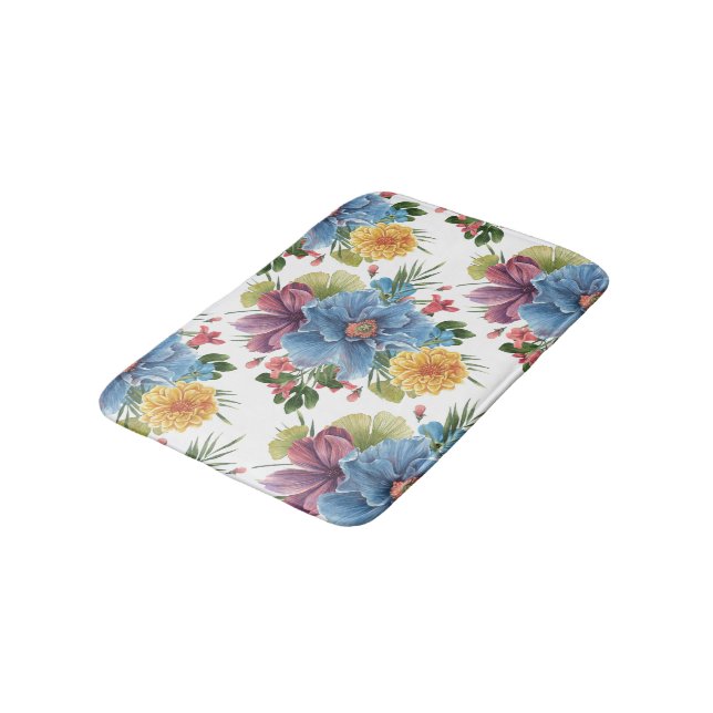 Colorful Flowers Collage Pattern Bath Mat (Angled)