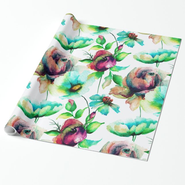 Colorful Flowers Collage Seamless Pattern Wrapping Paper (Unrolled)
