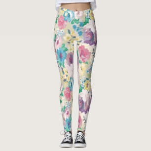 Colorful flowers collage watercolors illustration leggings