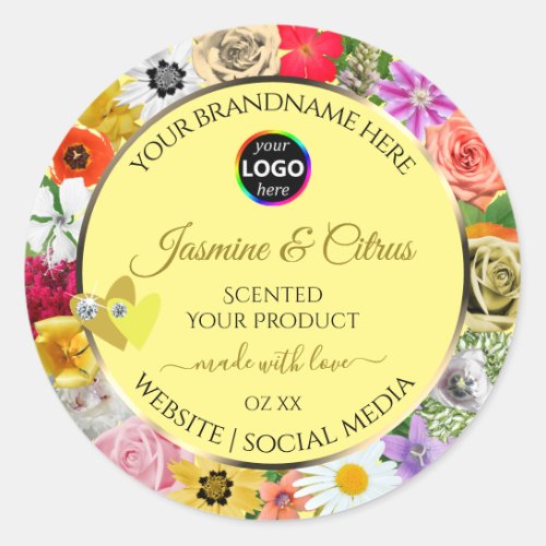 Colorful Flowers Cream Product Labels Hearts Logo