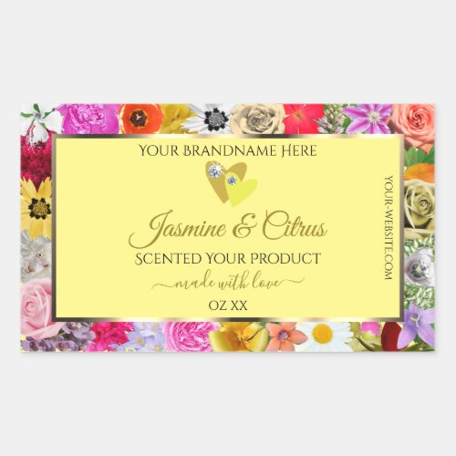 Colorful Flowers Cream Product Labels with Hearts