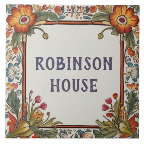 Colorful Flowers Custom House Name Plate Sign Ceramic Tile