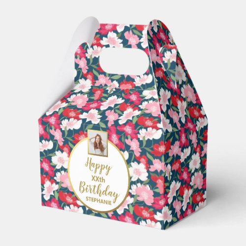 Colorful Flowers Custom Photo Happy Birthday Favor Boxes