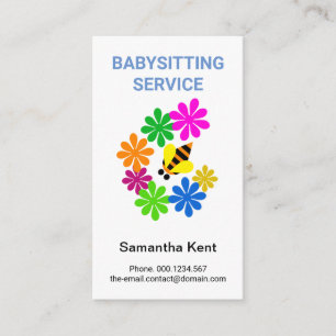 Colorful Flowers Cute Little Bumble Bee Babysitter Business Card